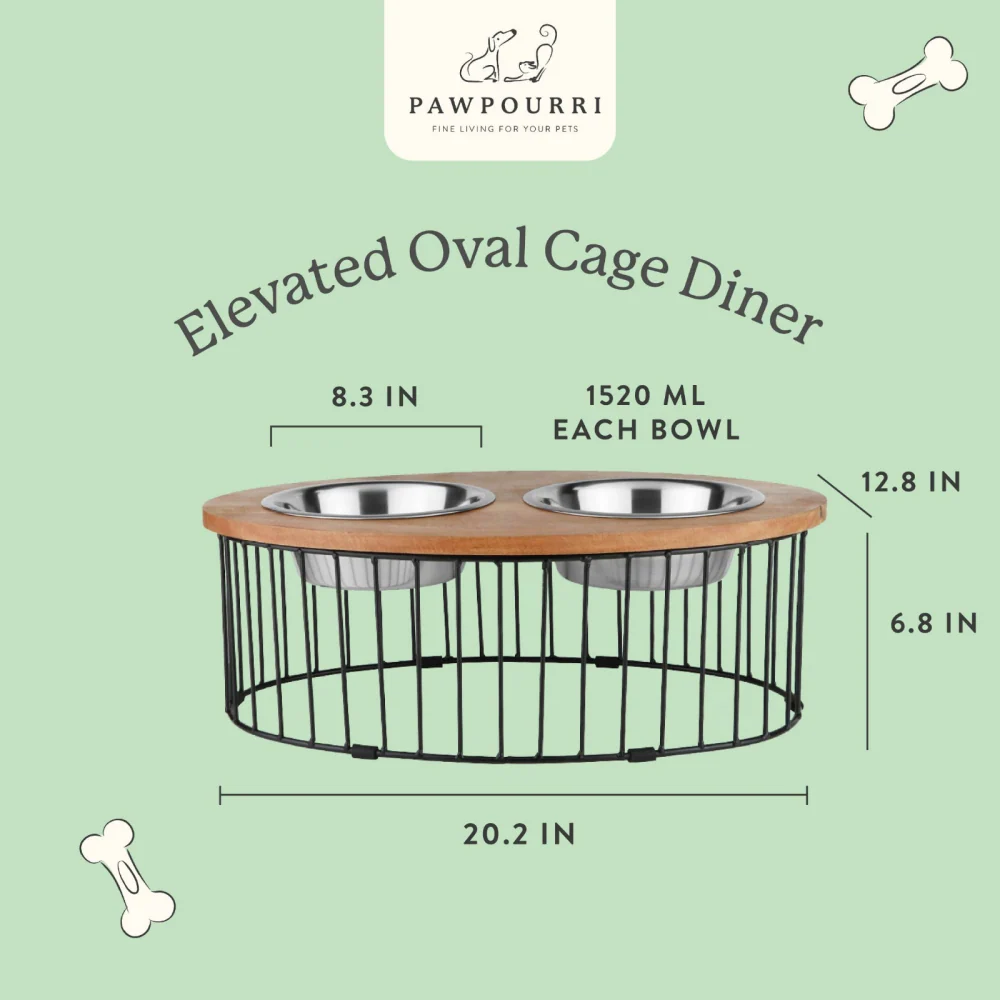 Pawpourri Wooden Elevated Oval Cage Diner for Medium and Large Dogs - Image 2