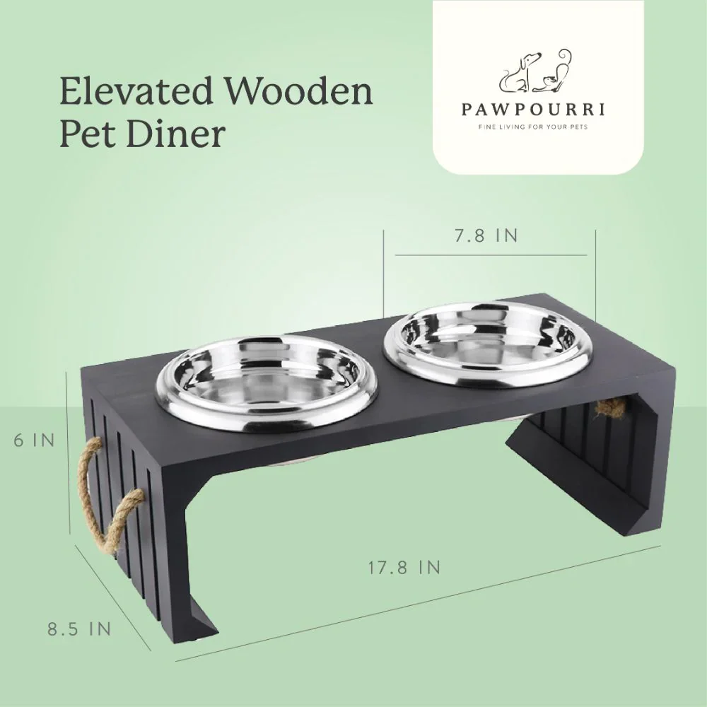 Pawpourri Elevated Wooden Diner for Dogs and Cats (Wooden Grey) - Image 2