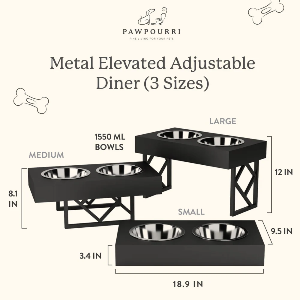 Pawpourri Premium Metal Elevated Adjustable Diner for Dogs (Black) - Image 2