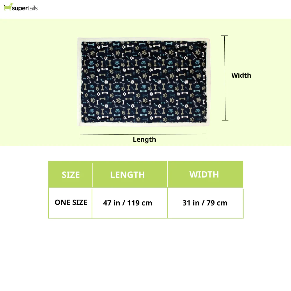 Pawpourri Printed Navy Bone, Paw and Woof Blanket for Dogs and Cats - Image 2