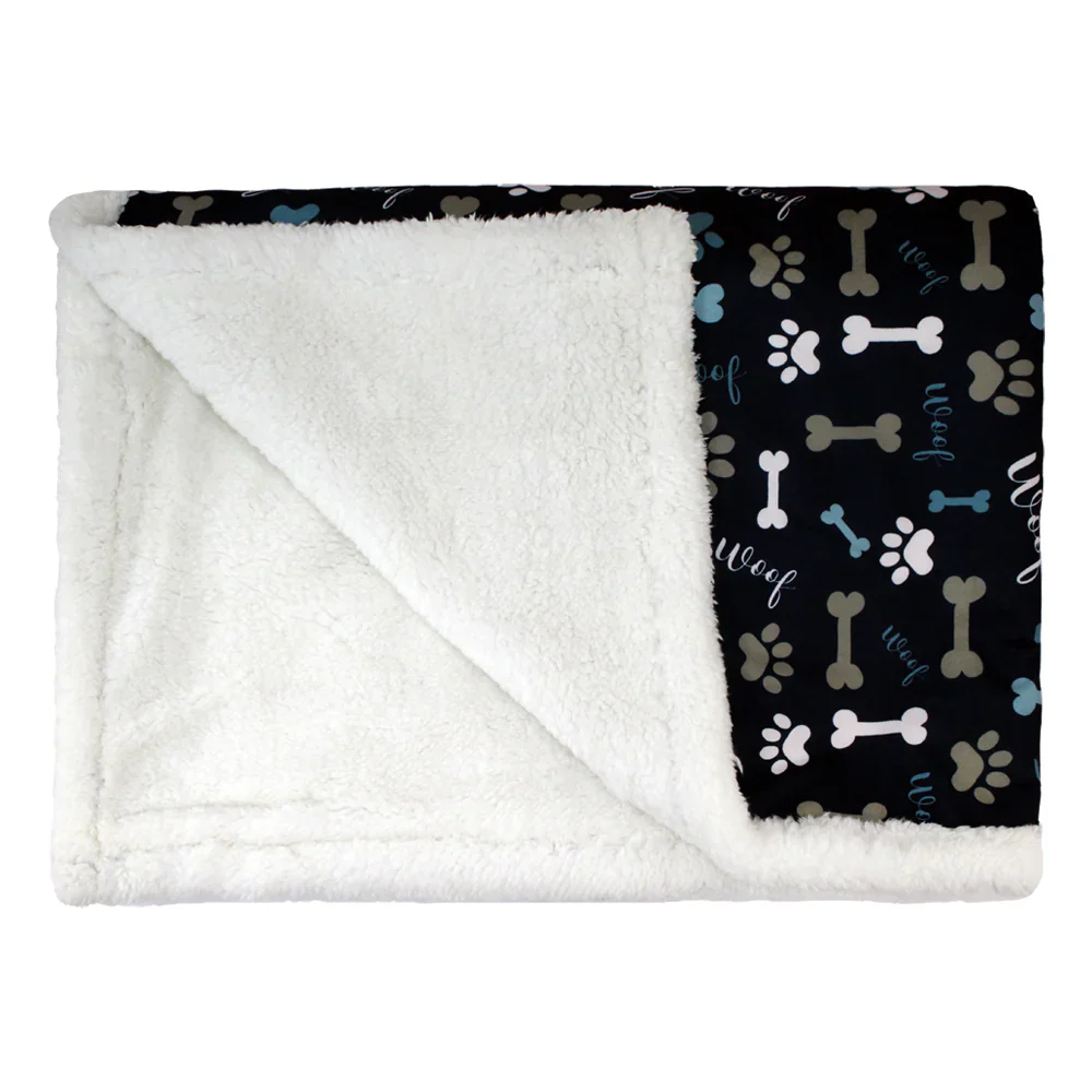 Pawpourri Printed Navy Bone, Paw and Woof Blanket for Dogs and Cats - Image 3