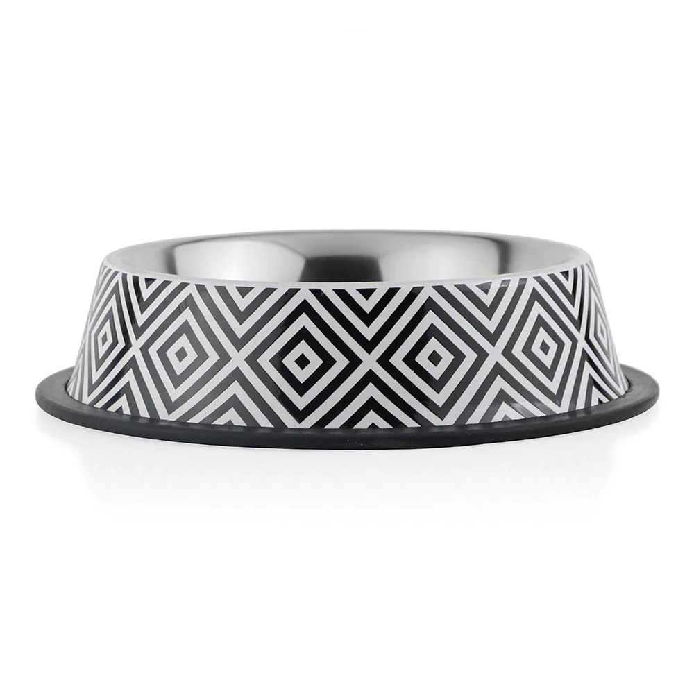 Pawpourri Steel Twiggy Striped Bowl for Dogs and Cats (Black/White) - Image 2