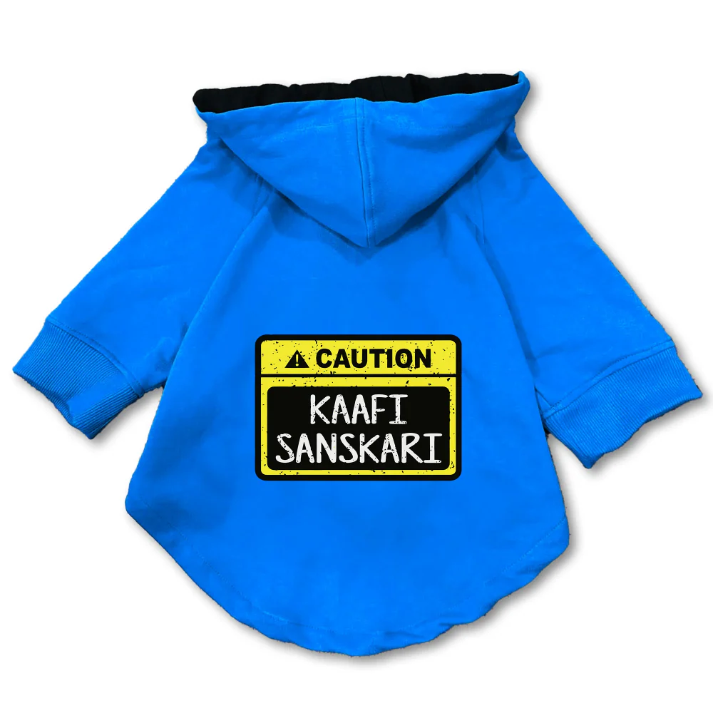 Pawsindia Caution Kaafi Sanskari Hoodie for Dogs (Blue) - Image 3