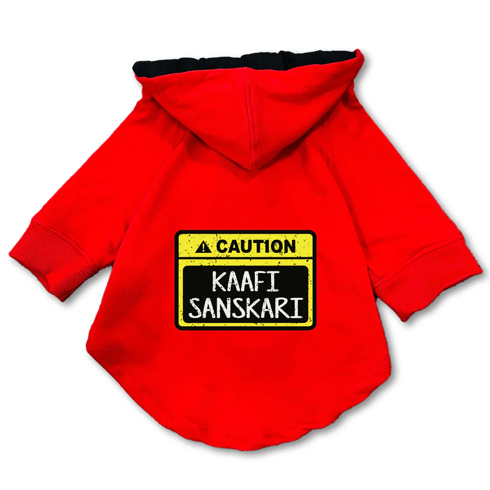 Pawsindia Caution Kaafi Sanskari Hoodie for Dogs (Red) - Image 3