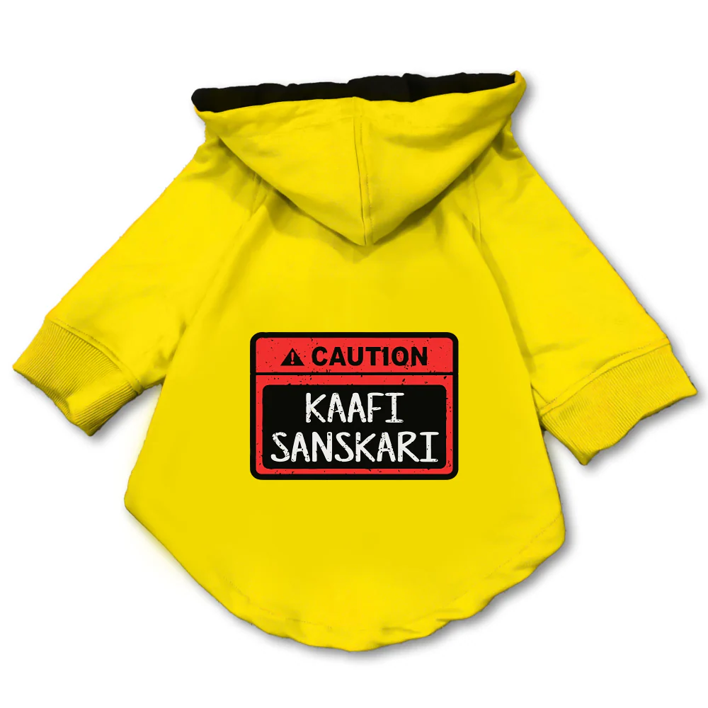 Pawsindia Caution Kaafi Sanskari Hoodie for Dogs (Yellow) - Image 3