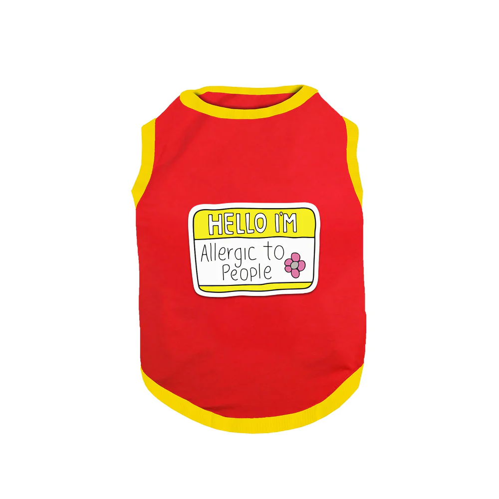 PawsIndia Hello I'm Allergic to People Printed with Ribbed Sleeves TShirt for Dogs (Red) - Image 2