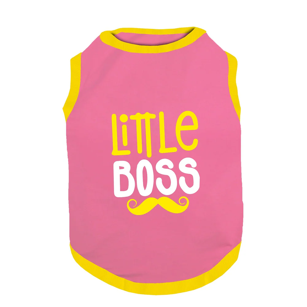 PawsIndia Little Boss Printed with Ribbed Sleeves TShirt for Dogs (Pink) - Image 2