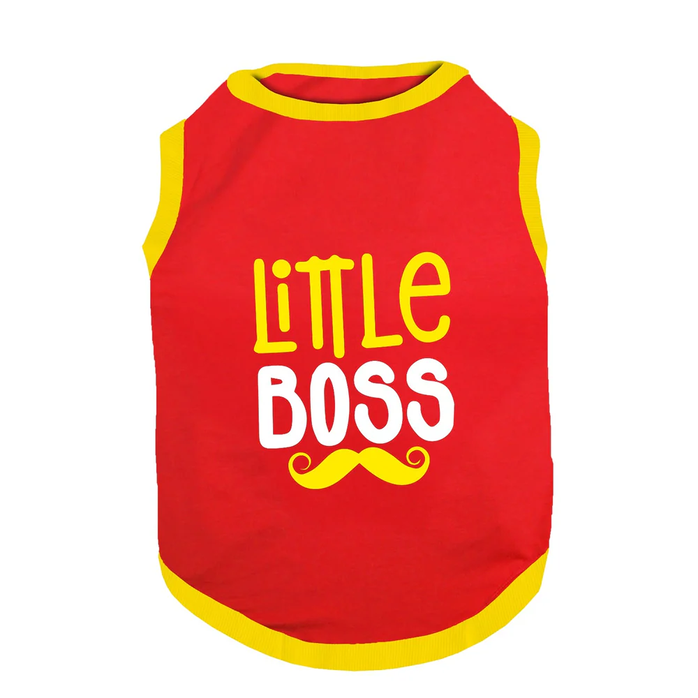 PawsIndia Little Boss Printed with Ribbed Sleeves TShirt for Dogs (Red) - Image 2