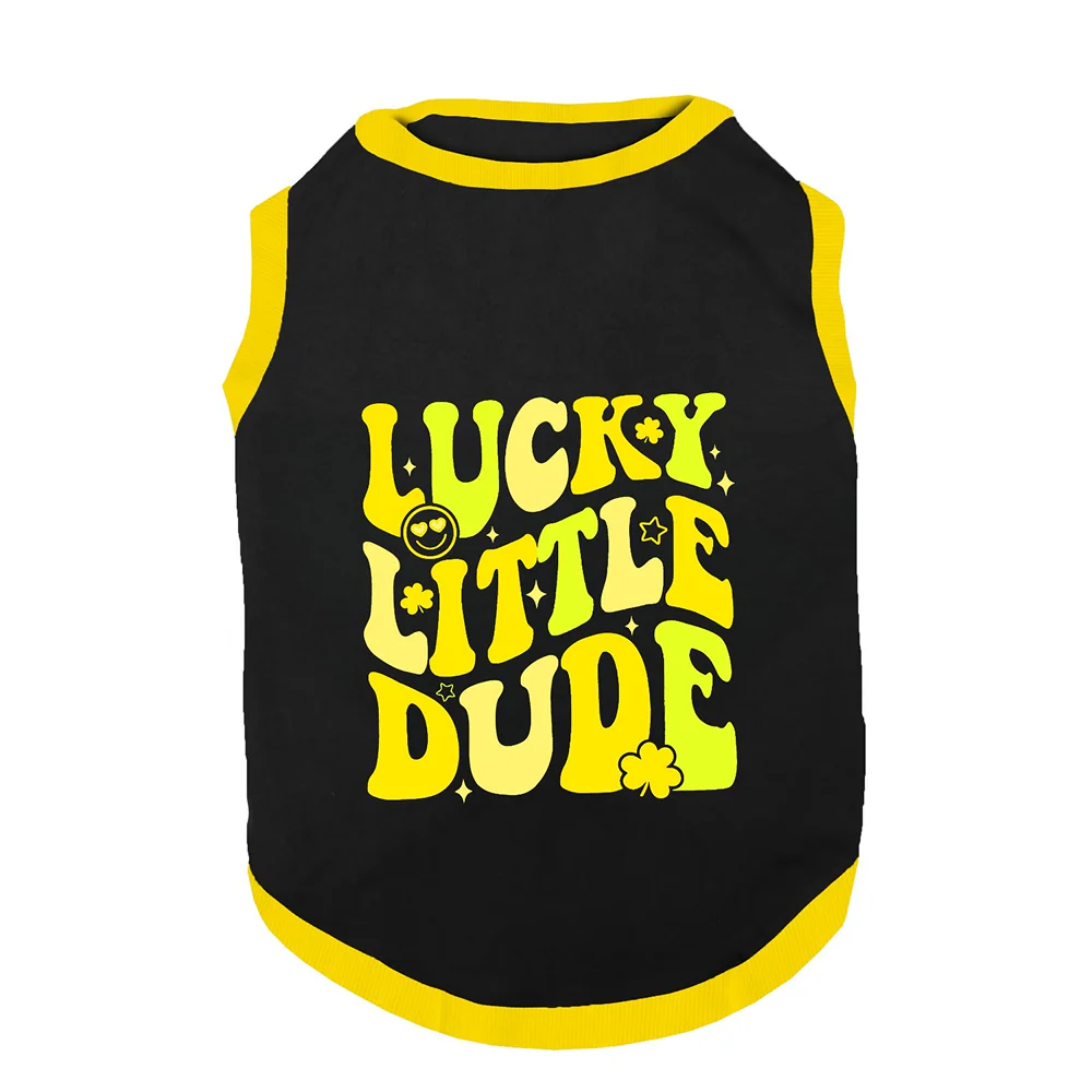 PawsIndia Lucky Little Dude Printed with Ribbed Sleeves TShirt for Dogs (Black) - Image 2
