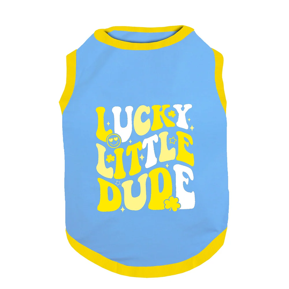 PawsIndia Lucky Little Dude Printed with Ribbed Sleeves TShirt for Dogs (Blue) - Image 2