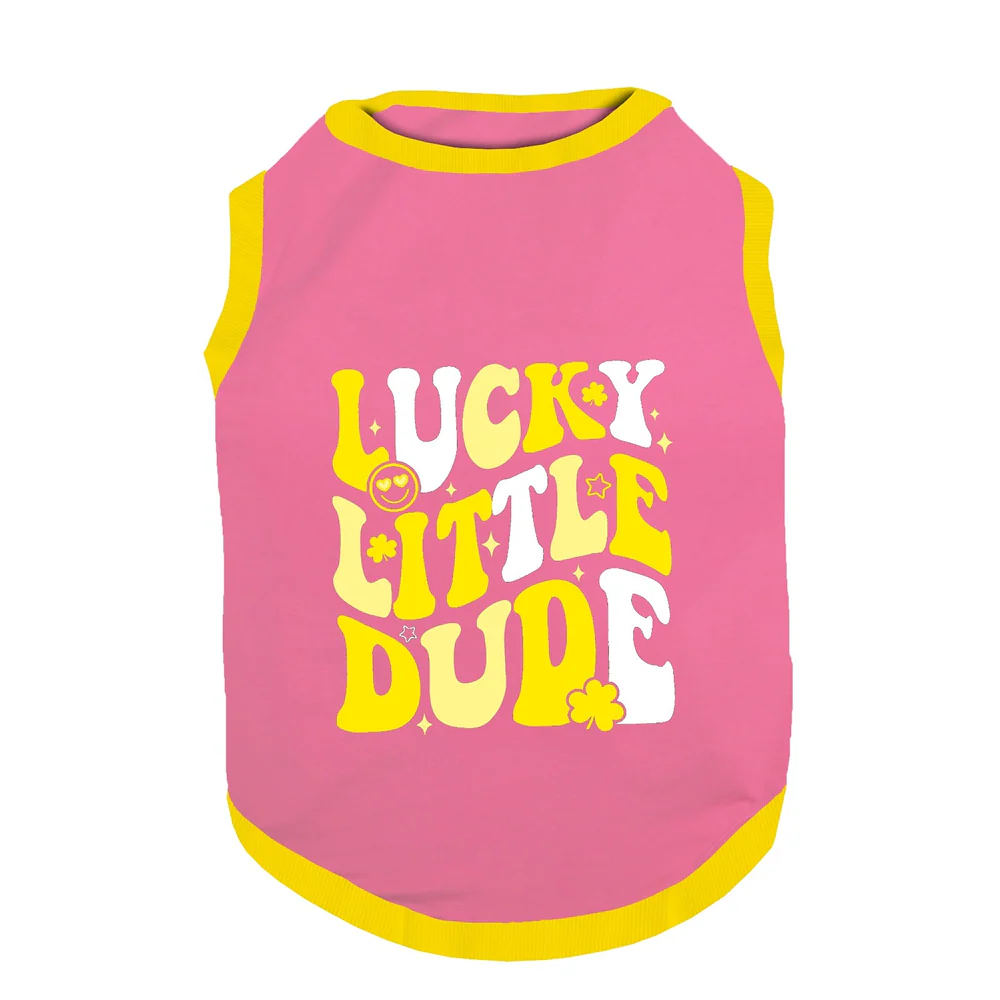 PawsIndia Lucky Little Dude Printed with Ribbed Sleeves TShirt for Dogs (Pink) - Image 2