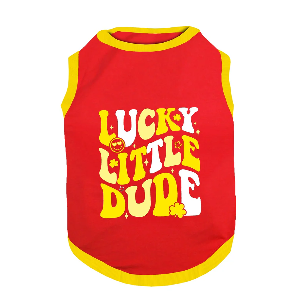 PawsIndia Lucky Little Dude Printed with Ribbed Sleeves TShirt for Dogs (Red) - Image 2