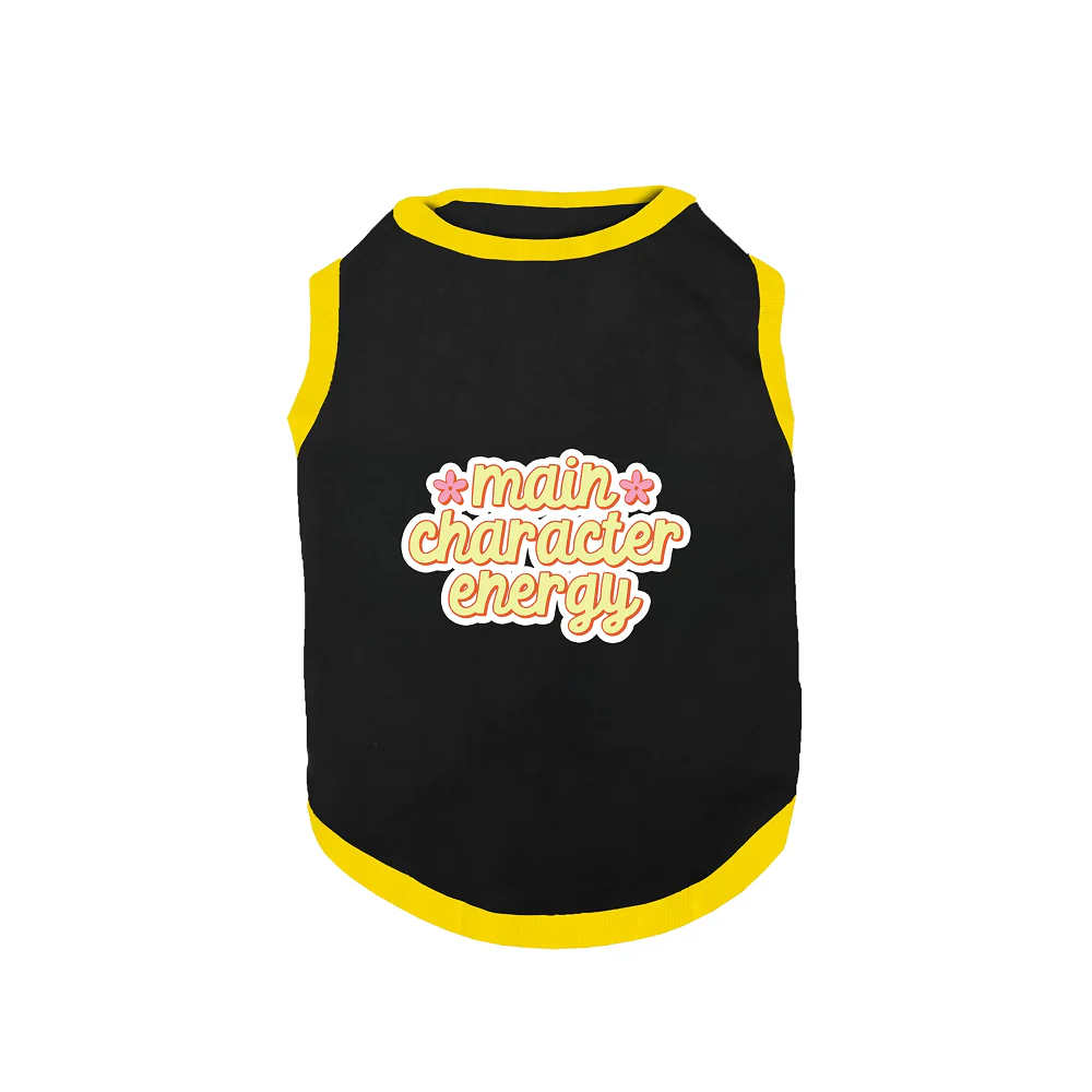 PawsIndia Main Character Energy Printed with Ribbed Sleeves TShirt for Dogs (Black) - Image 2