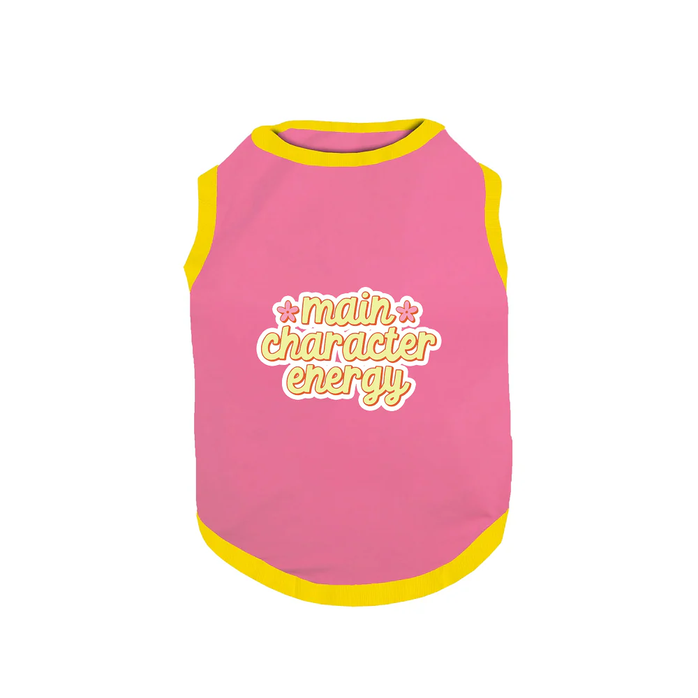 PawsIndia Main Character Energy Printed with Ribbed Sleeves TShirt for Dogs (Pink) - Image 2