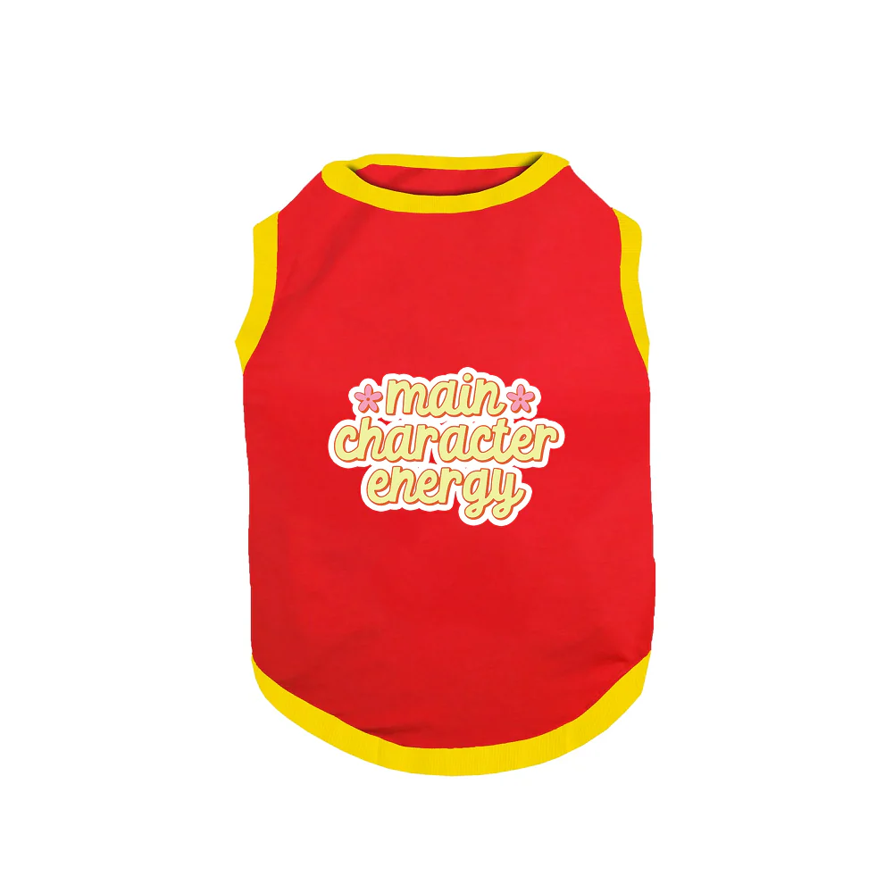 PawsIndia Main Character Energy Printed with Ribbed Sleeves TShirt for Dogs (Red) - Image 2