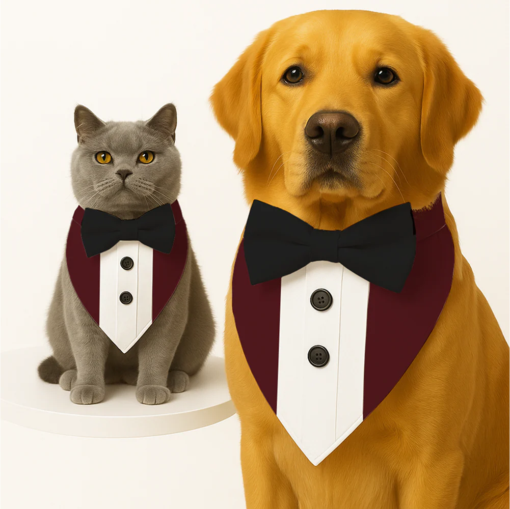 PawsIndia Maroon Tuxedo Bandana with Black Bow for Dogs and Cats - Image 2