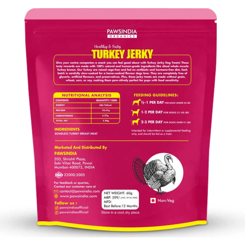 Pawsindia Organics Raw Bites Turkey Jerky Dog Treats - Image 3