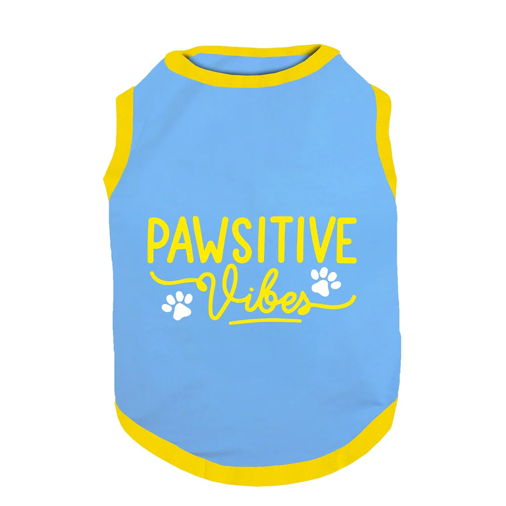 PawsIndia Pawsitive Vibes Printed with Ribbed Sleeves TShirt for Dogs (Blue) - Image 2