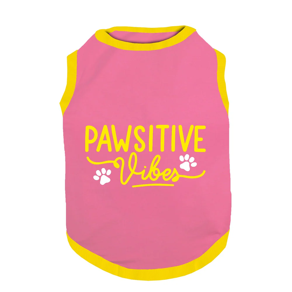 PawsIndia Pawsitive Vibes Printed with Ribbed Sleeves TShirt for Dogs (Pink) - Image 2