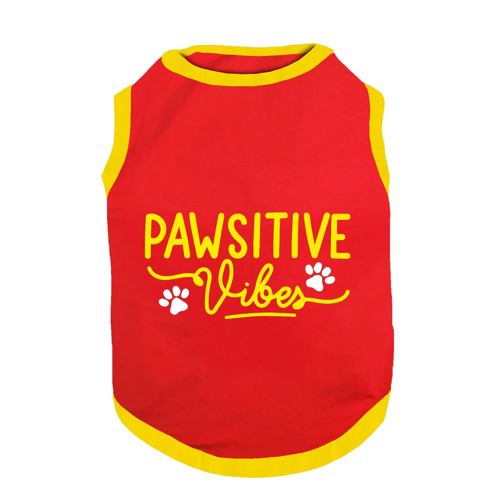 PawsIndia Pawsitive Vibes Printed with Ribbed Sleeves TShirt for Dogs (Red) - Image 2