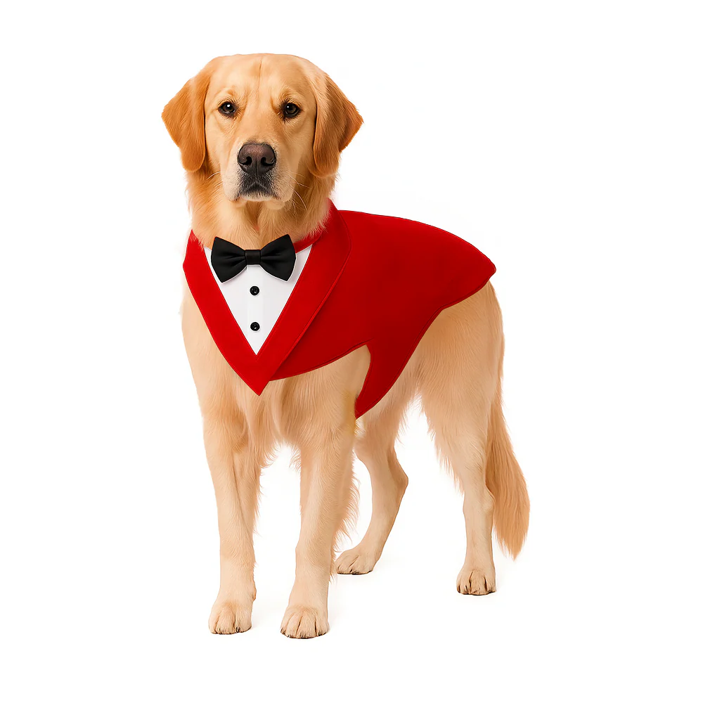 PawsIndia Red & White Tuxedo Suit for Dogs - Image 3