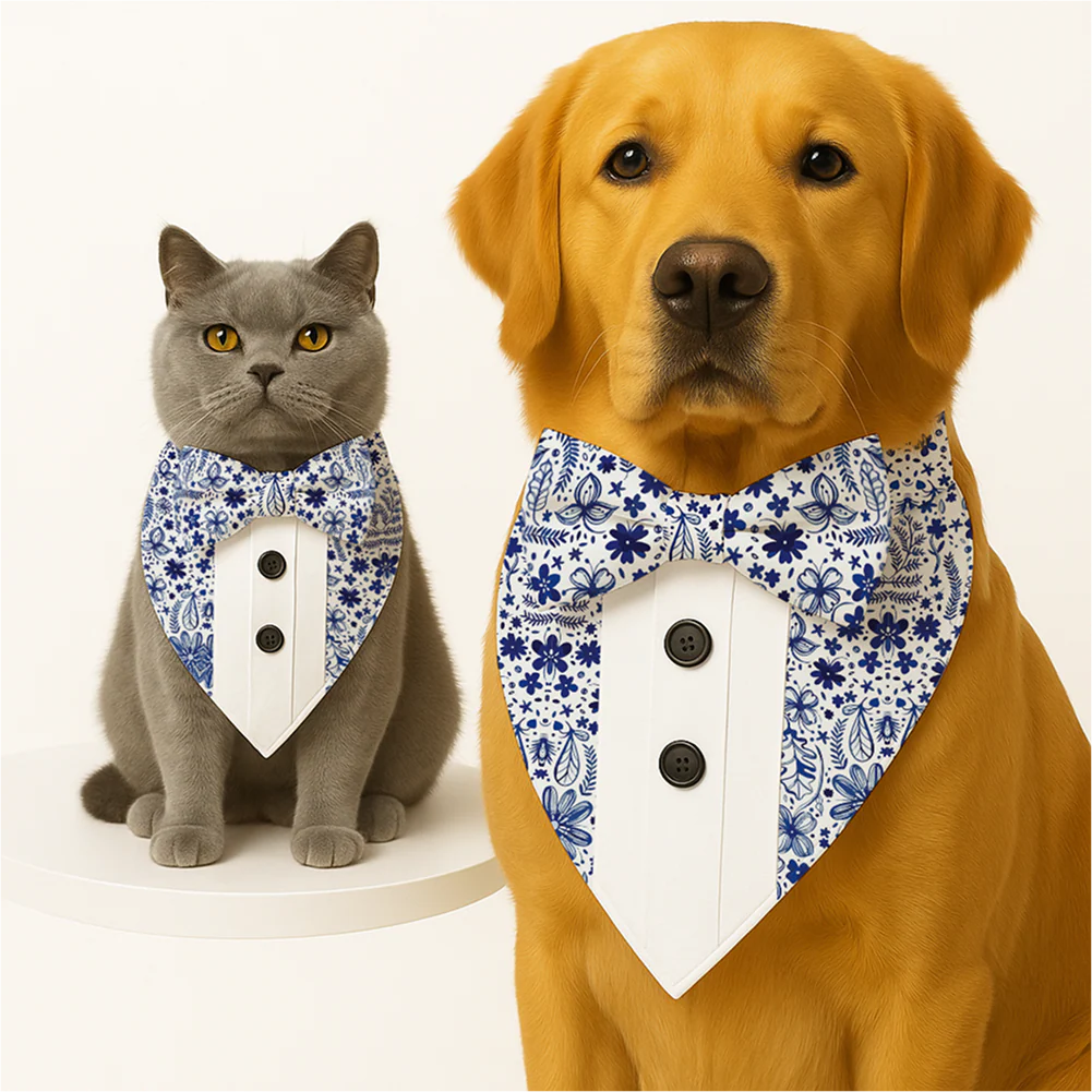PawsIndia Santorini Pattern Tuxedo Bandana with Matching Bow for Dogs and Cats - Image 2