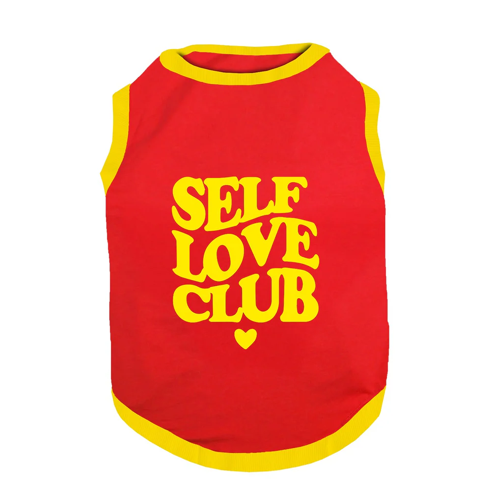 PawsIndia Self Love Club Printed with Ribbed Sleeves TShirt for Dogs (Red) - Image 2