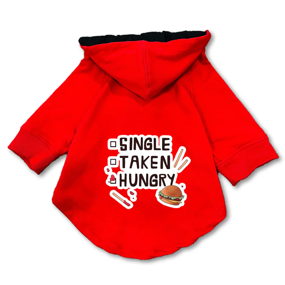 Pawsindia Single Taken Hungry Hoodie for Dogs (Red) - Image 3
