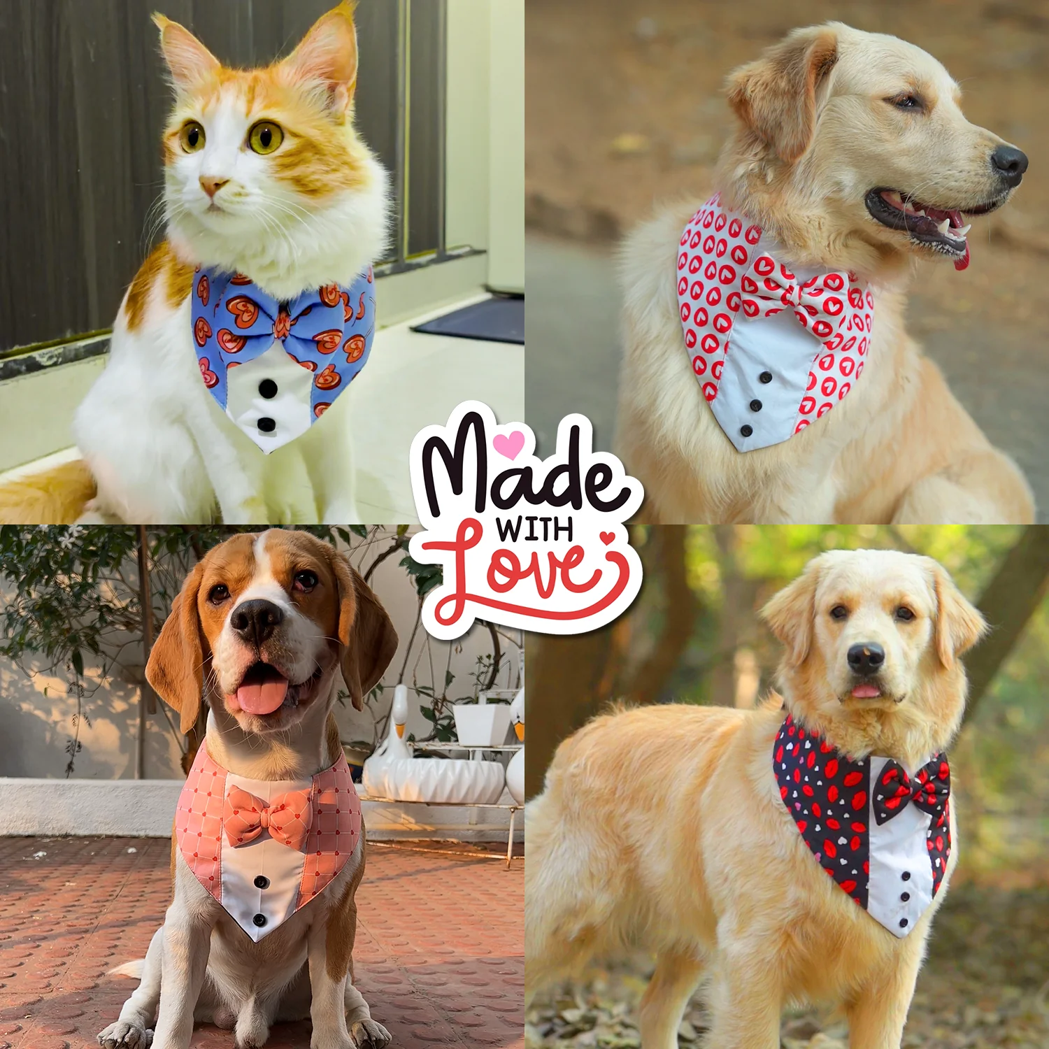 PawsIndia Starry Night Pattern Tuxedo Bandana with Matching Bow for Dogs and Cats - Image 3