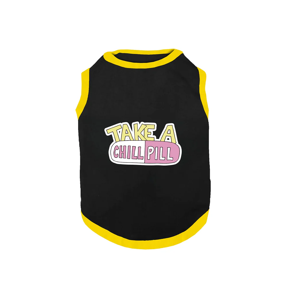 PawsIndia  Take A Chill Pill Printed with Ribbed Sleeves TShirt for Dogs (Black) - Image 2