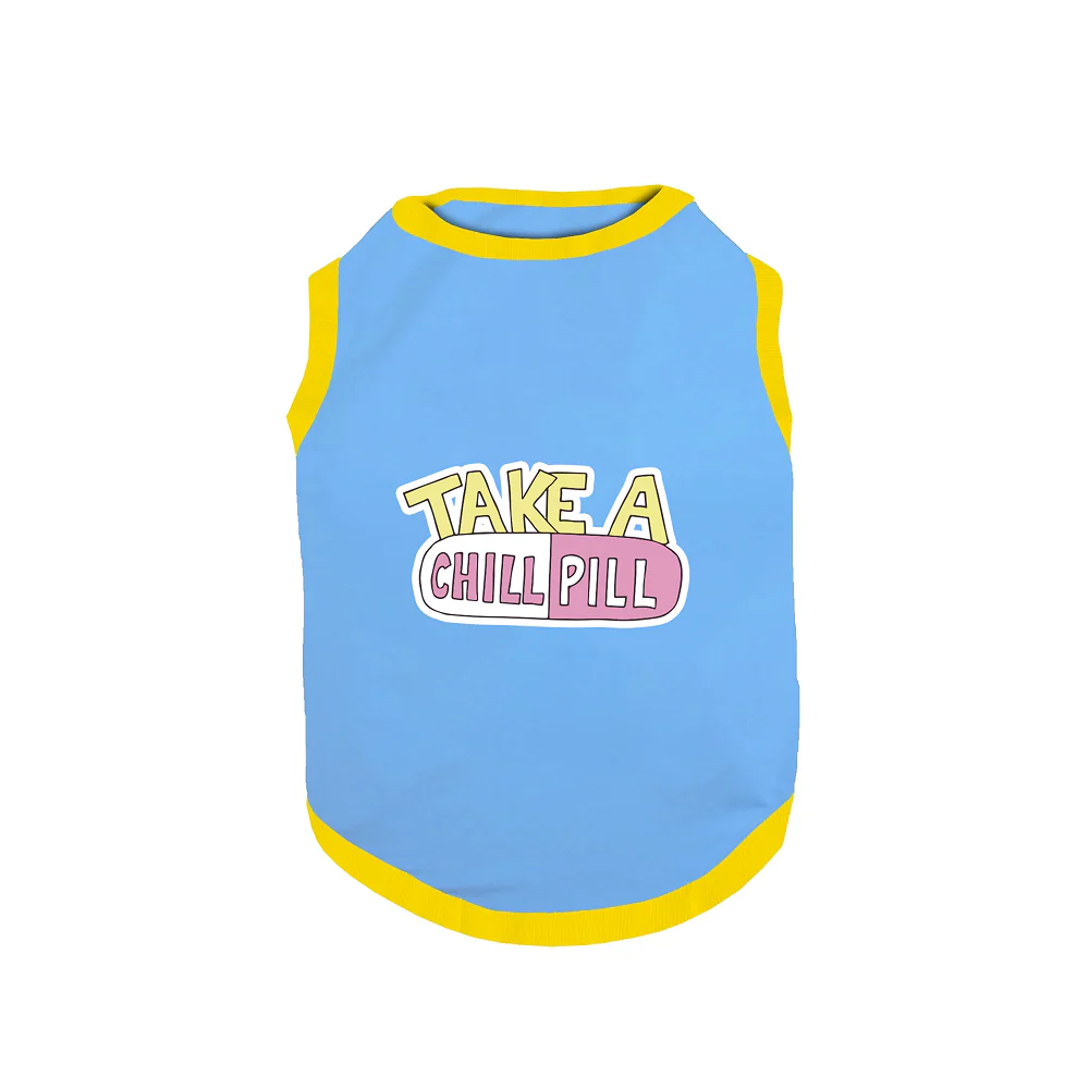 PawsIndia  Take A Chill Pill Printed with Ribbed Sleeves TShirt for Dogs (Blue) - Image 2