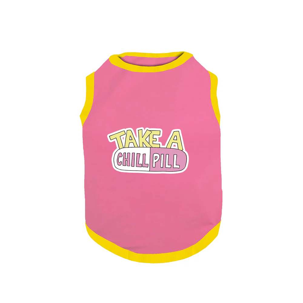 PawsIndia  Take A Chill Pill Printed with Ribbed Sleeves TShirt for Dogs (Pink) - Image 2