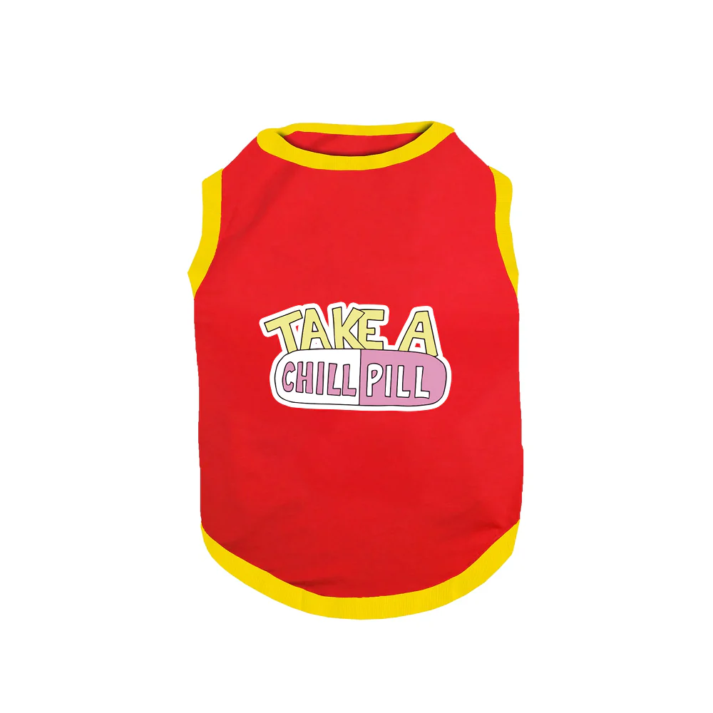 PawsIndia  Take A Chill Pill Printed with Ribbed Sleeves TShirt for Dogs (Red) - Image 2