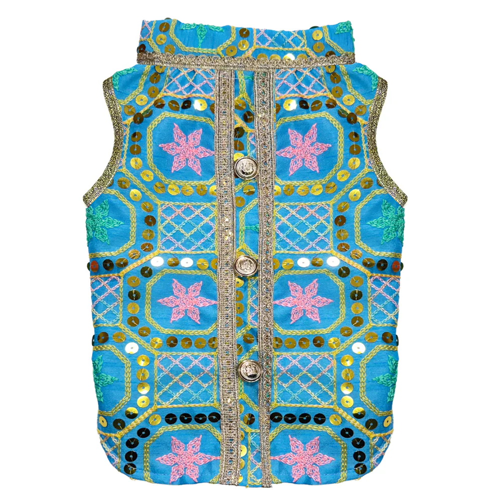 Pawsindia Traditional Nawabi Embroidered Kurta for Cats (Sky Blue) - Image 3