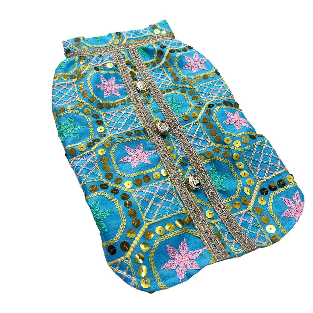 Pawsindia Traditional Nawabi Embroidered Kurta for Cats (Sky Blue) - Image 5