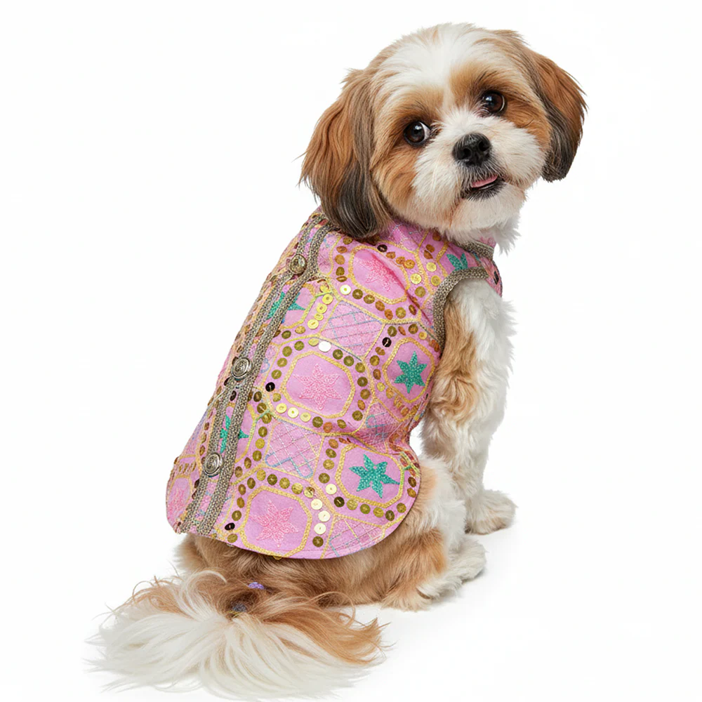 Pawsindia Traditional Nawabi Embroidered Kurta for Dogs (Pink) - Image 3