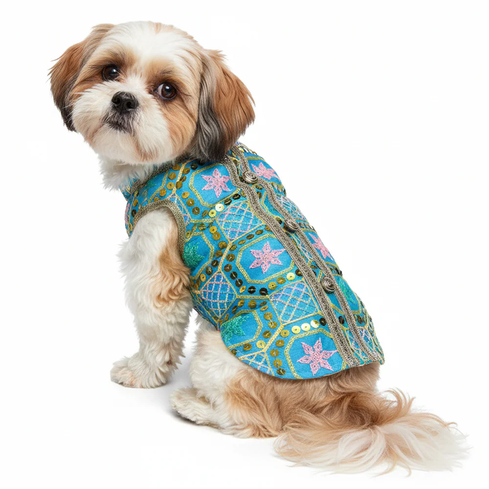 Pawsindia Traditional Nawabi Embroidered Kurta for Dogs (Sky Blue) - Image 3