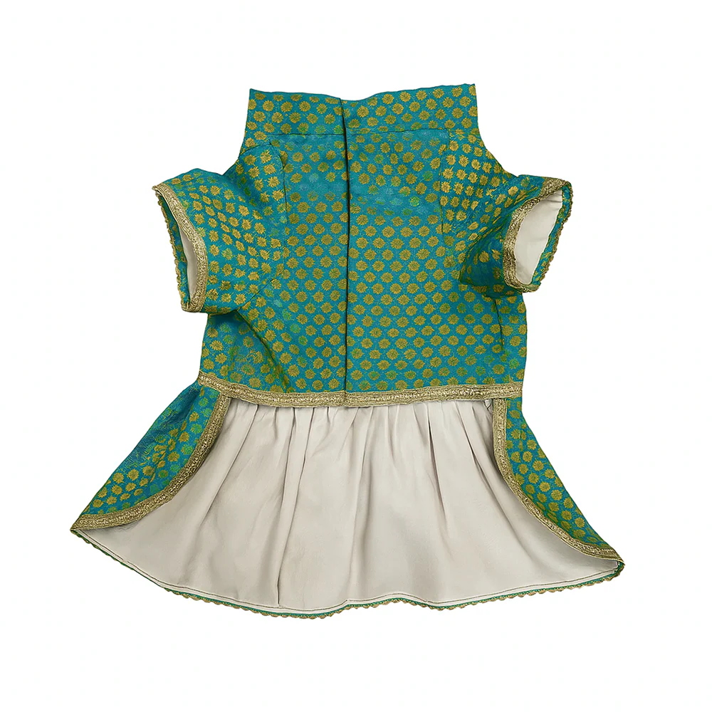 Pawsindia Traditional Royal Brocade Dress for Cats (Aqua Green) - Image 6