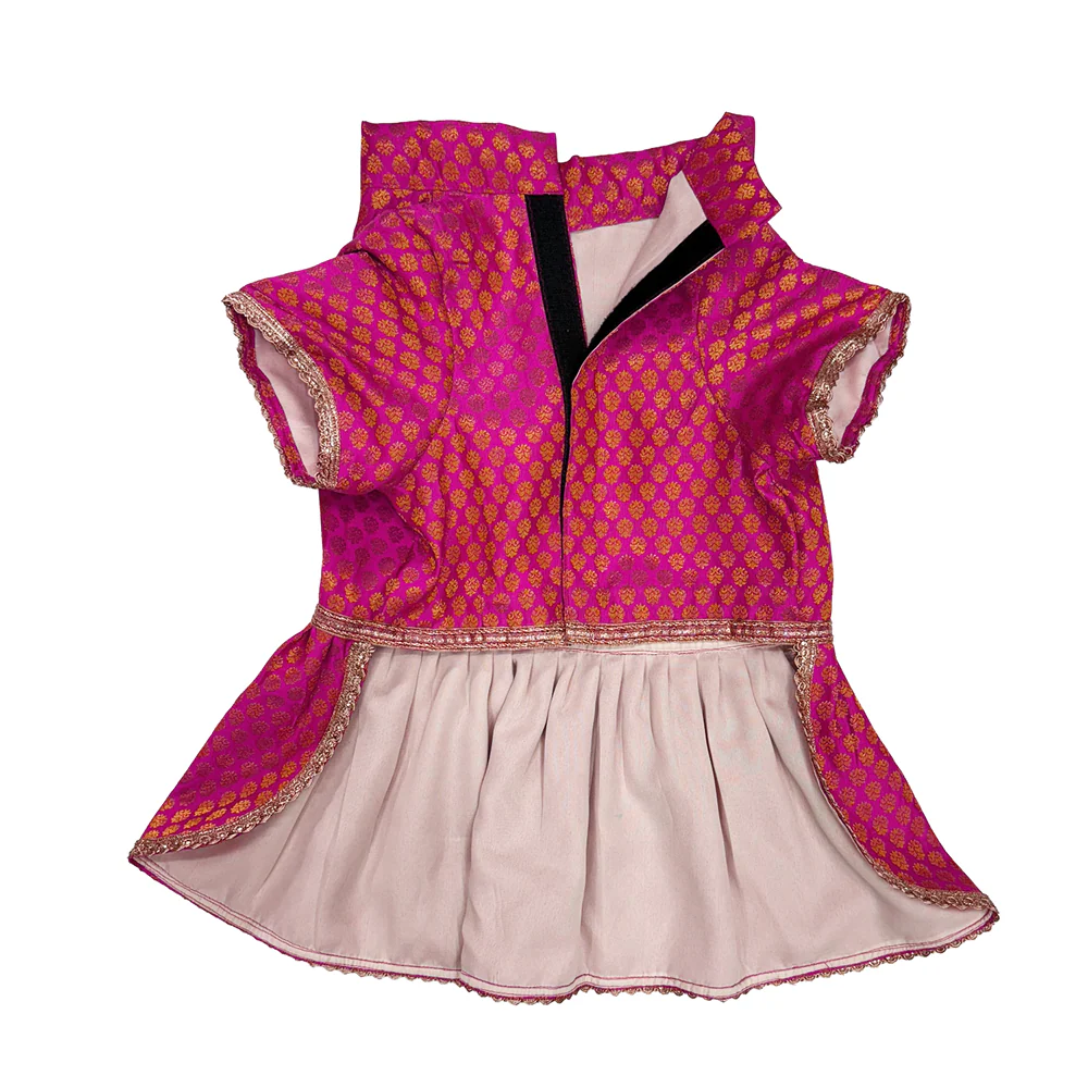 Pawsindia Traditional Royal Brocade Dress for Cats (Pink) - Image 6