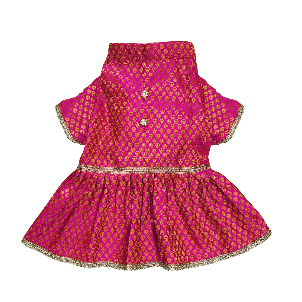 Pawsindia Traditional Royal Brocade Dress for Dogs (Pink) - Image 3