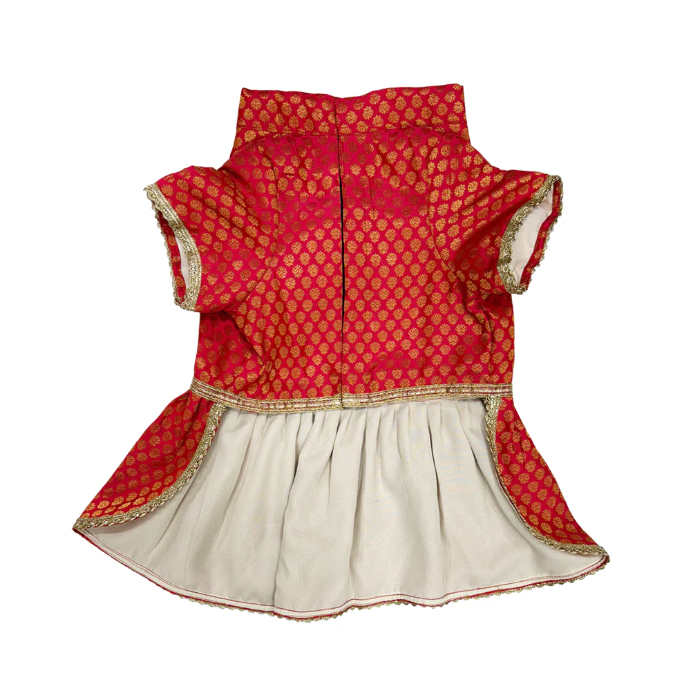 Pawsindia Traditional Royal Brocade Dress for Dogs (Red) - Image 4
