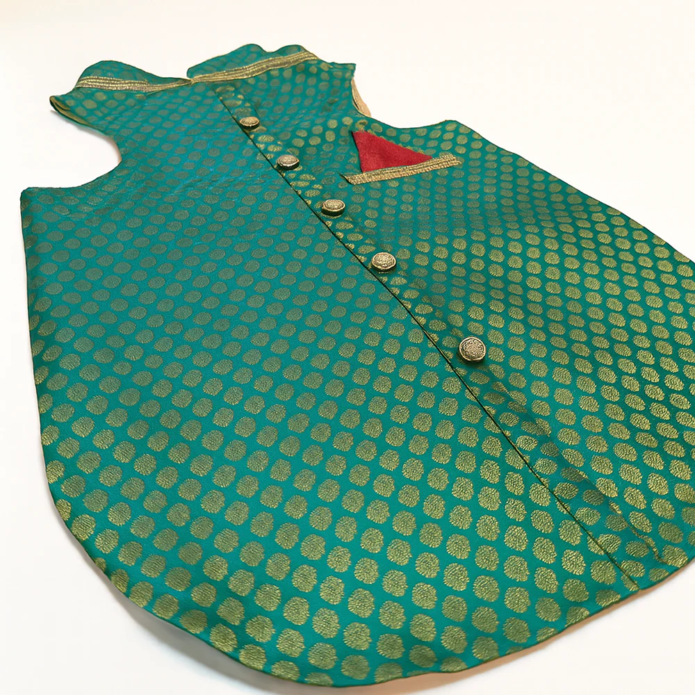 Pawsindia Traditional Royal Brocade Kurta for Cats (Aqua Green) - Image 5
