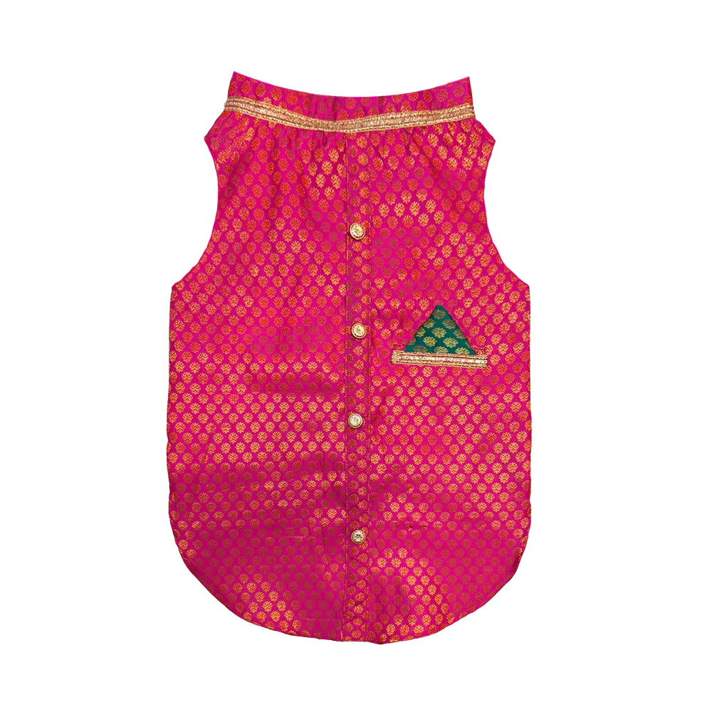 Pawsindia Traditional Royal Brocade Kurta for Dogs (Pink) - Image 3