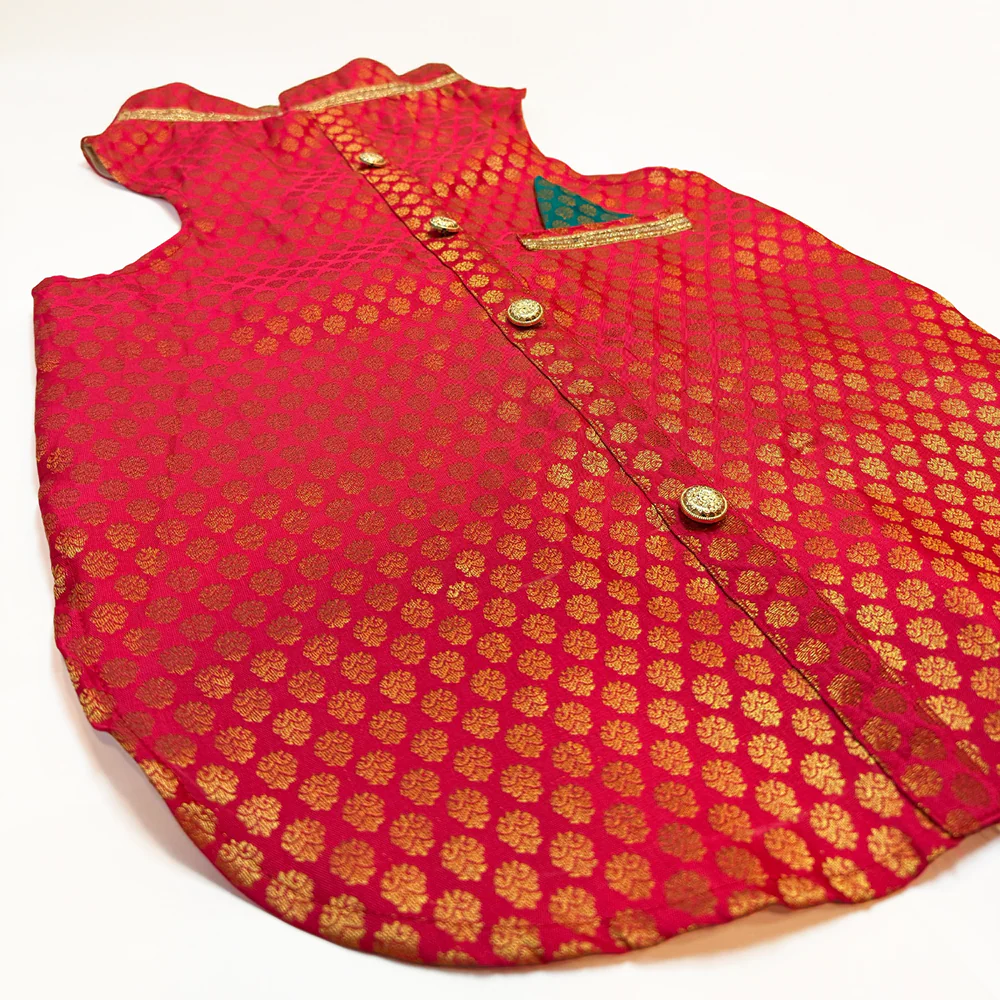 Pawsindia Traditional Royal Brocade Kurta for Dogs (Red) - Image 5