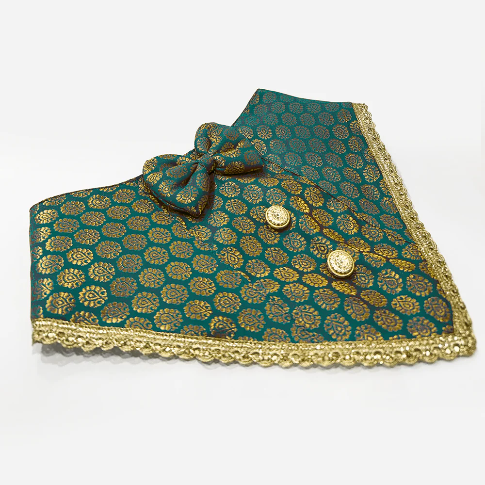 PawsIndia Traditional Royal Brocade Tuxedo for Dogs and Cats (Aqua Green)