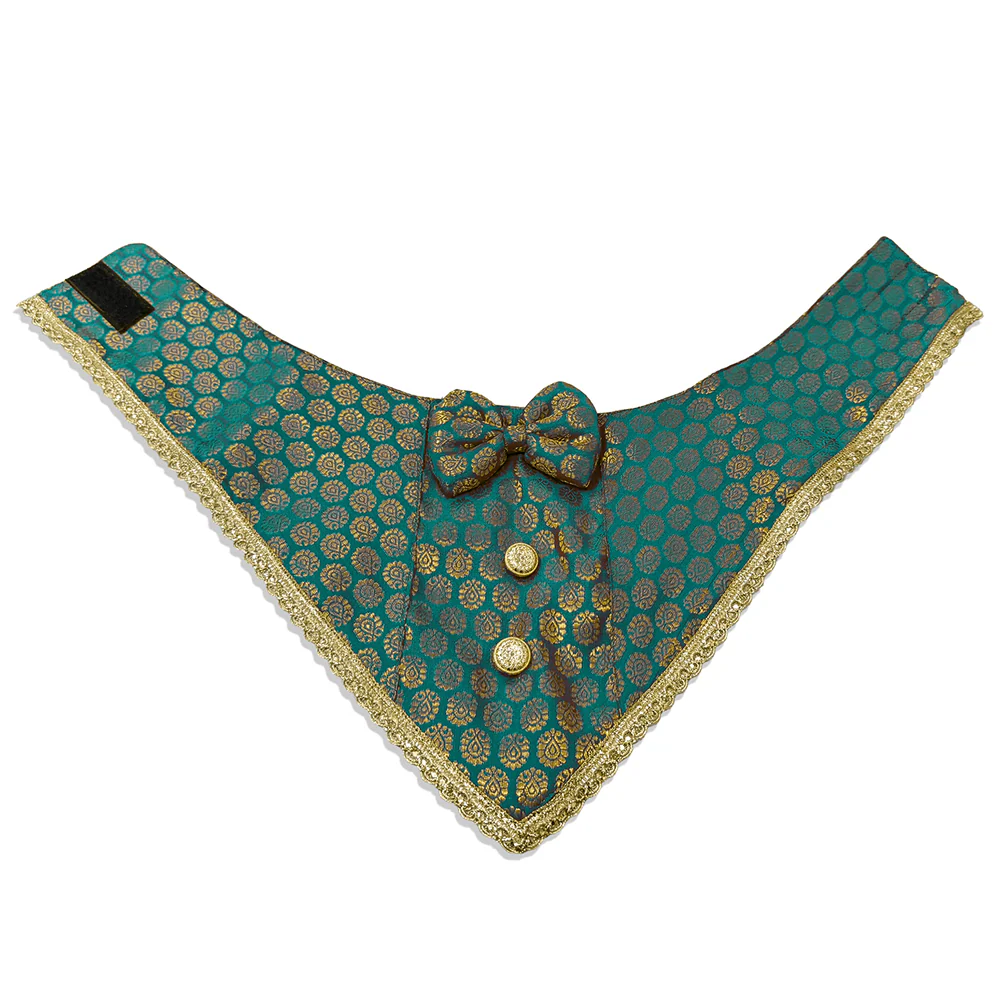 PawsIndia Traditional Royal Brocade Tuxedo for Dogs and Cats (Aqua Green) - Image 4