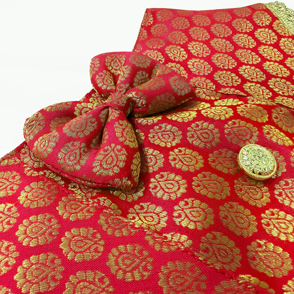 PawsIndia Traditional Royal Brocade Tuxedo for Dogs and Cats (Red) - Image 3