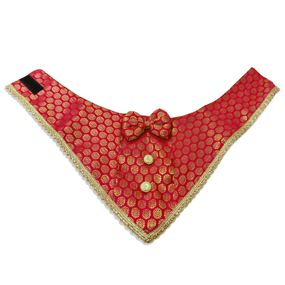 PawsIndia Traditional Royal Brocade Tuxedo for Dogs and Cats (Red) - Image 4