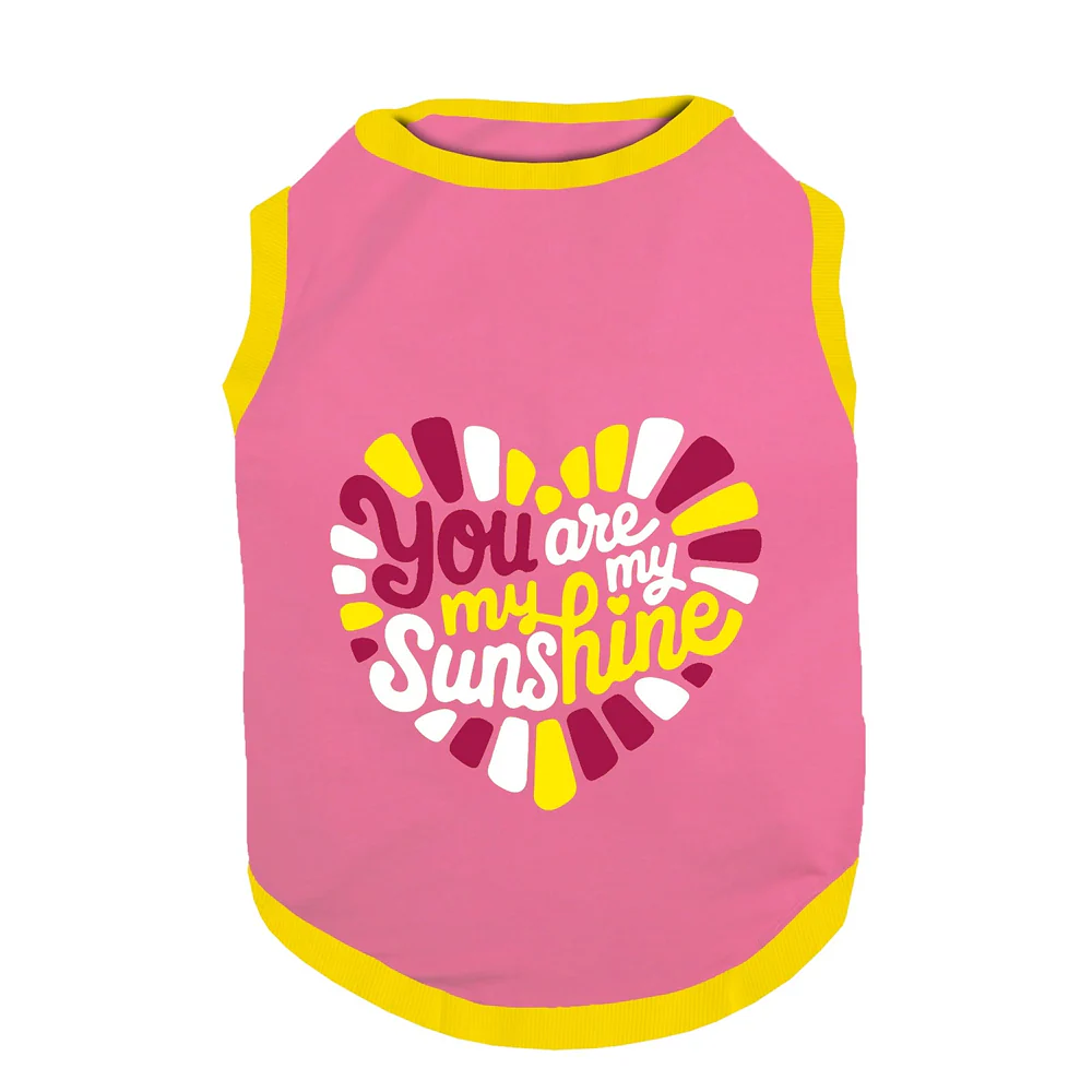 PawsIndia You Are My Sunshine Printed with Ribbed Sleeves TShirt for Dogs (Pink) - Image 2