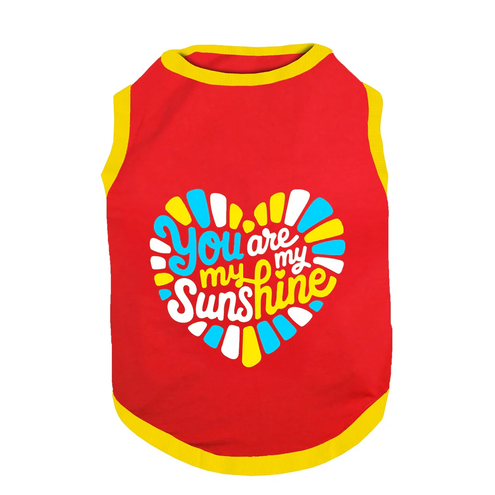 PawsIndia You Are My Sunshine Printed with Ribbed Sleeves TShirt for Dogs (Red) - Image 2